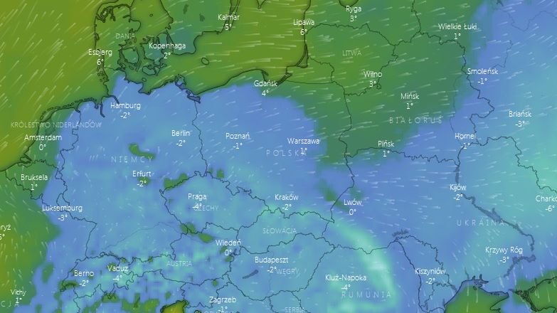 Prognoza pogody (temperatury w nocy z środy na czwartek).