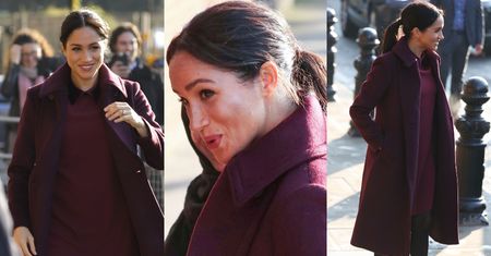 Bordowa Meghan Markle przemierza Londyn w botkach na wysokim obcasie (ZDJĘCIA)