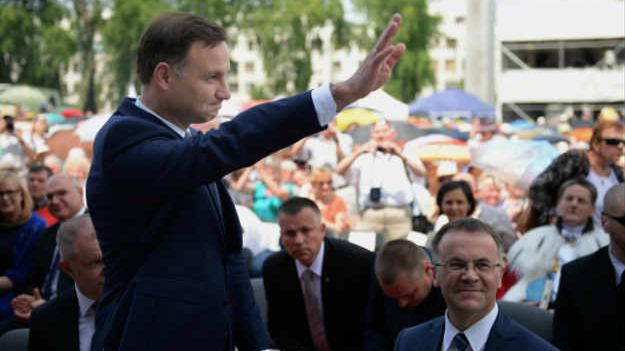 Andrzej Duda podczas obchodów Święta Dziękczynienia na Polach Wilanowskich w Warszawie
