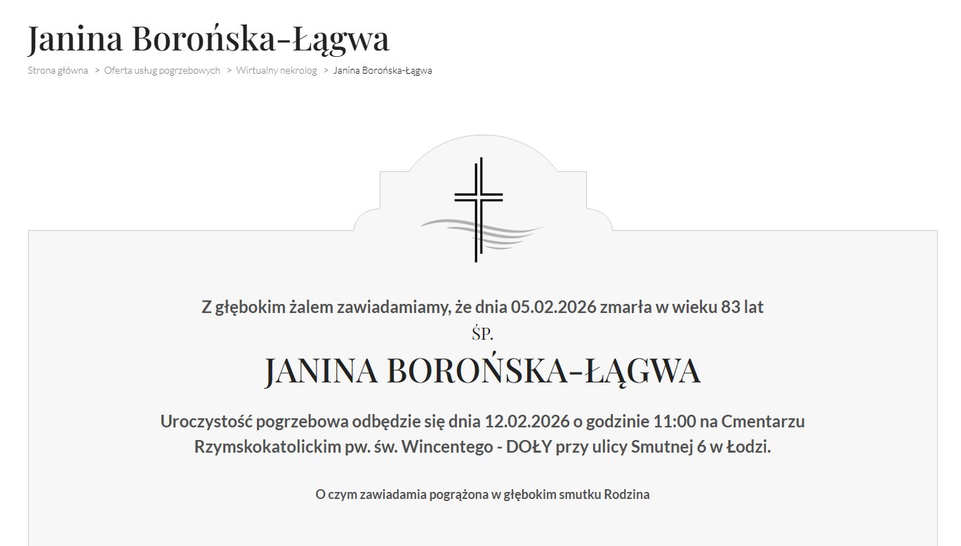Podano miejsce i datę pogrzebu mamy Jacka Łągwy.