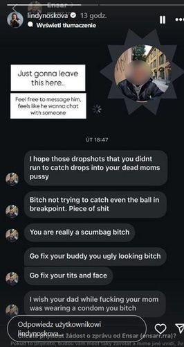 Linda Noskova ujawnia hejterską wiadomość