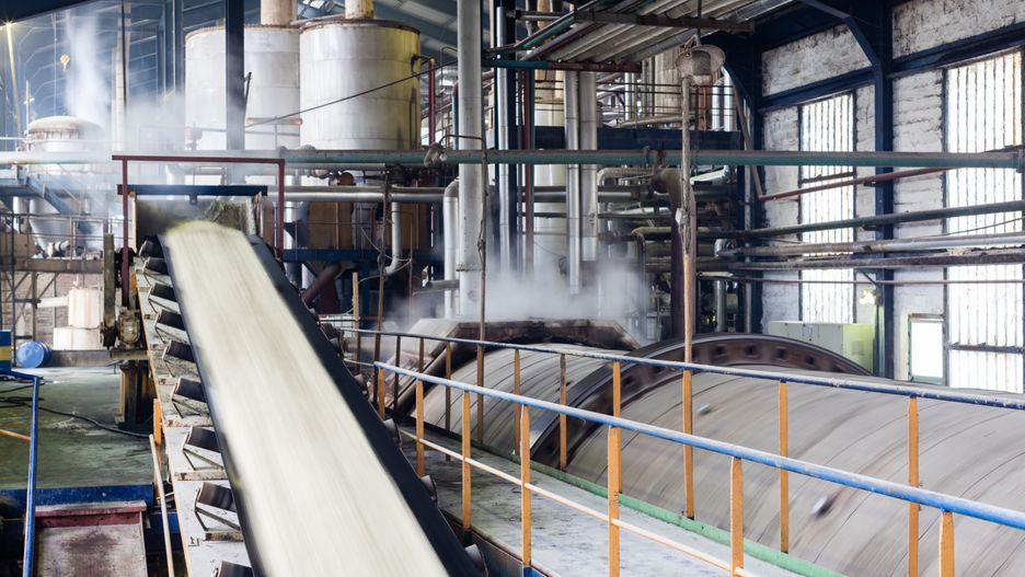 sugar factory, action, agricultural machinery, agriculture, automated, beet, built structure, business, construction, control, conveyor belt, crowded, crystal sugar, cutting, engineering, equipment, factory, food and drink, food processing plant, glucose, heat, indoors, industry, job, machine, machine part, manufacturing, merchandise, mode of transport, no people, occupation, packing, pipe, production line, silo, stacking, sugar, sugar refinery, sweet food, transportation, turning, horizontal, working