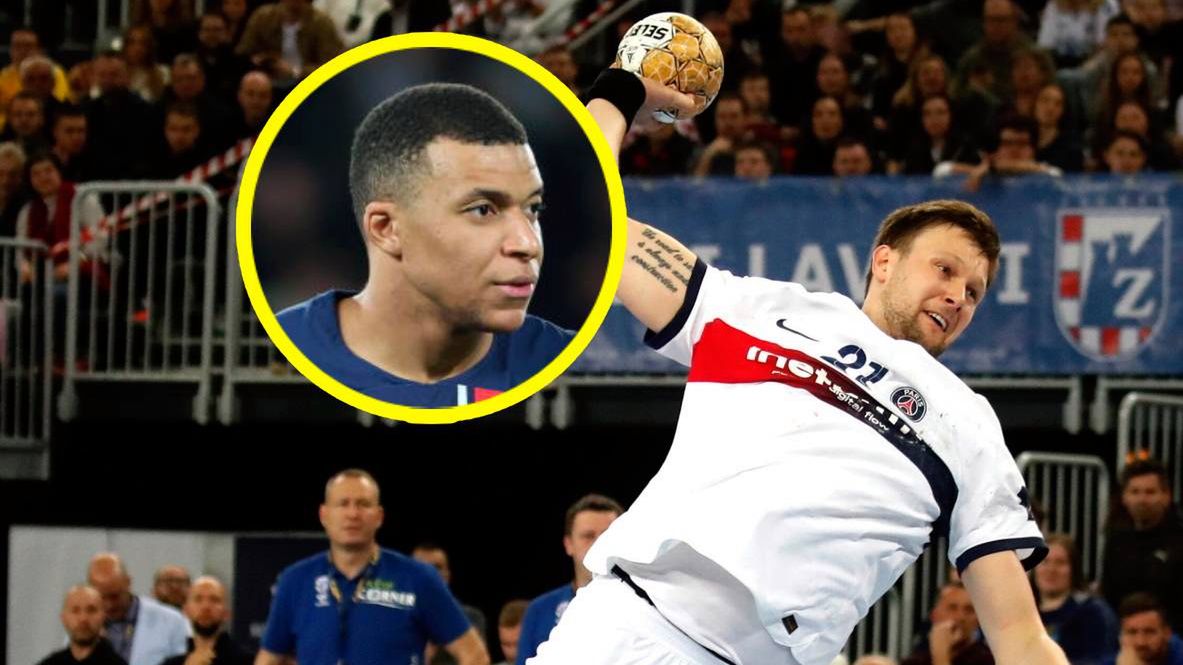 PAP/EPA / ANTONIO BAT / Na zdjęciu: Kamil Syprzak, w kółeczku Kylian Mbappe (Xavier Laine)