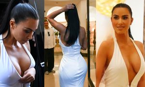 Kim Kardashian i jej ogromny dekolt WALCZĄ Z GRAWITACJĄ na shoppingu w Rzymie (ZDJĘCIA)