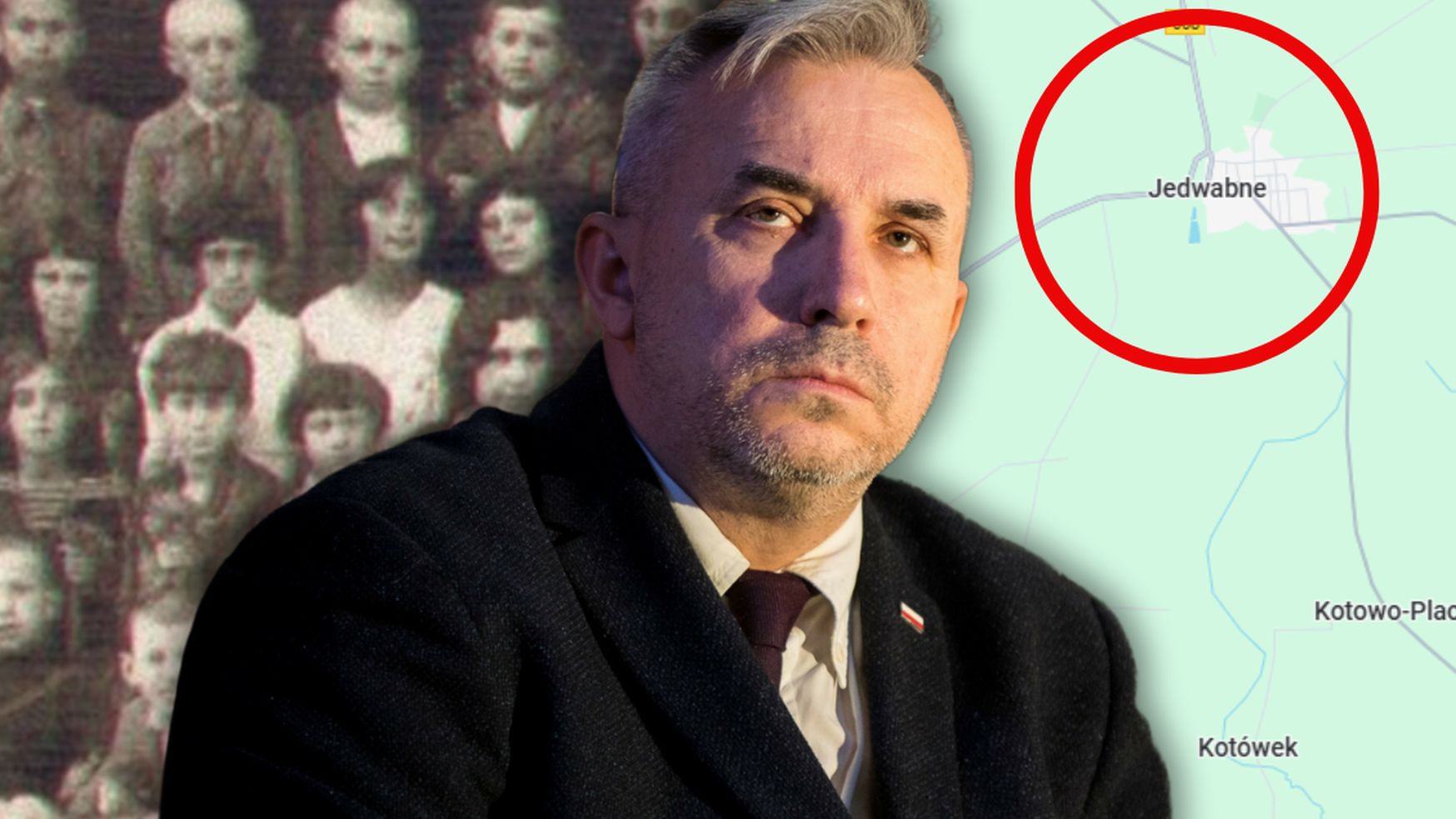 Wojciech Sumliński. W tle grupa żydowskich dzieci z nauczycielam