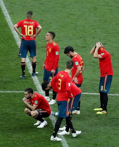 Na zdjęciu: reprezentacja Hiszpanii w trakcie konkursu rzutów karnych przeciwko Rosji (2018)