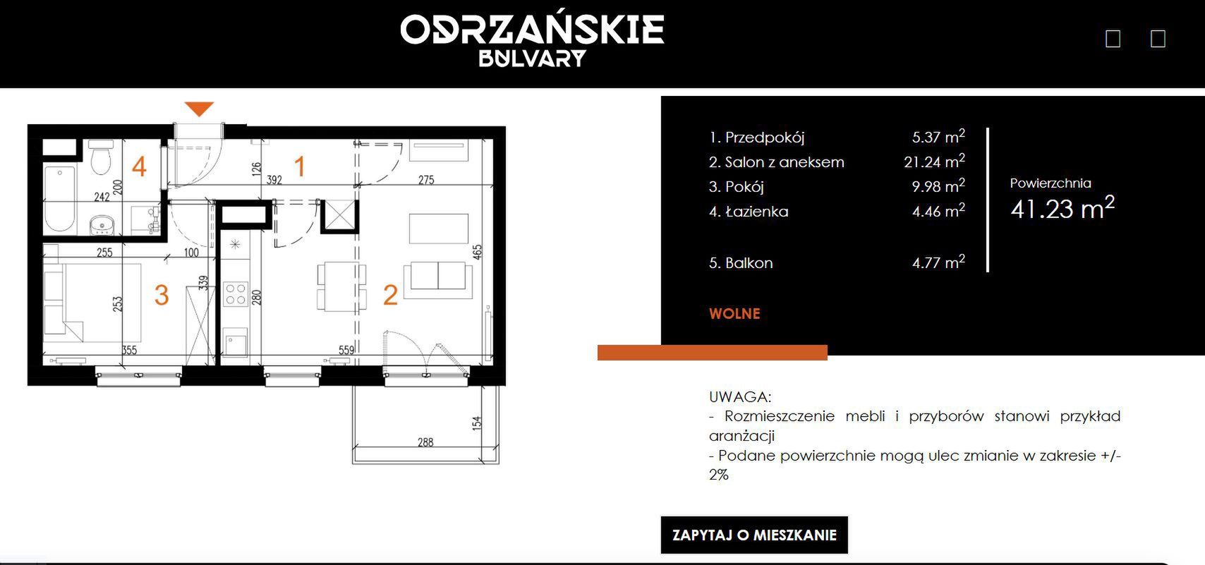 Oferta zakupu mieszkania w inwestycji Odrzańskie Bulvary