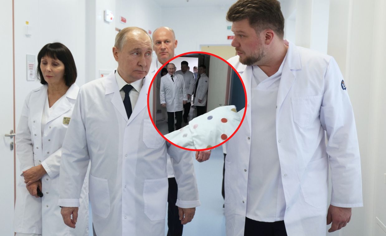 Putin wchodzi do sali, a mały pacjent chowa się pod kocem