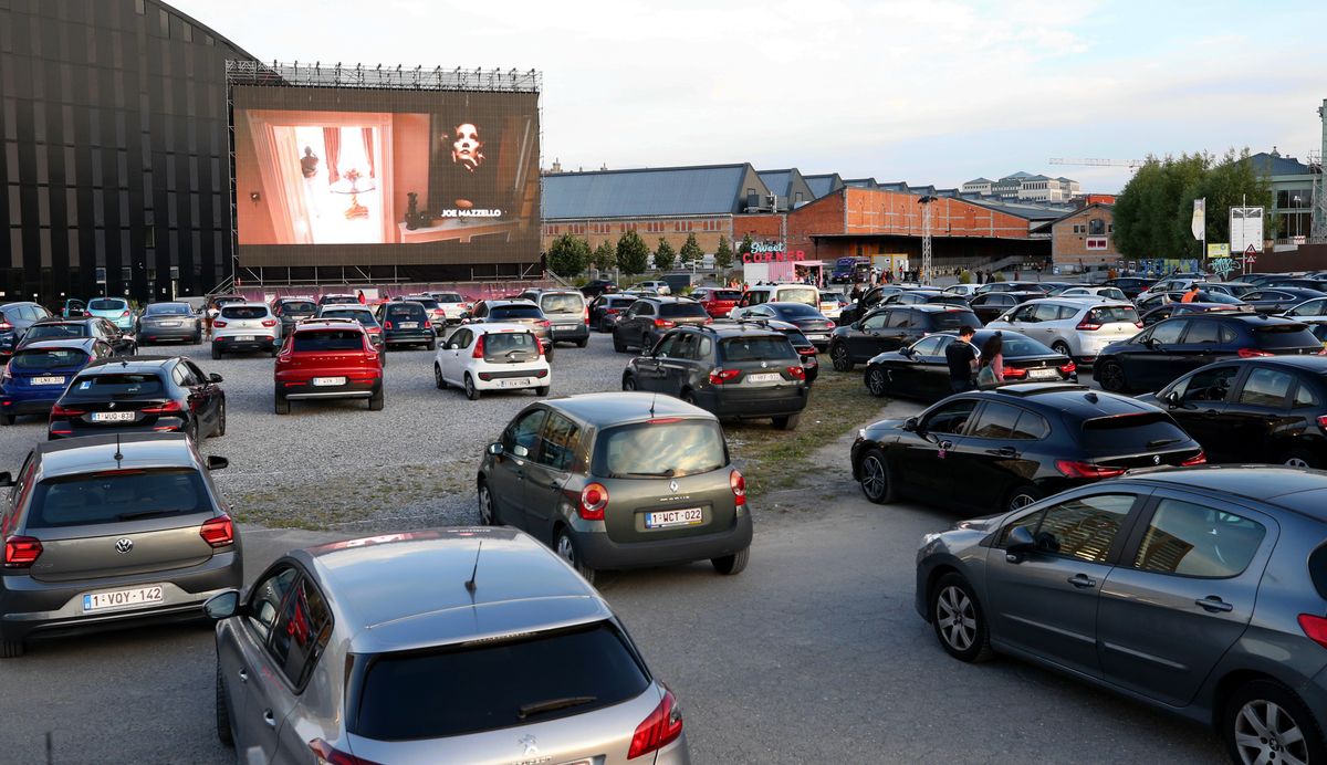 BRUSSELS, BELGIUM - JULY 03: People watch a movie from their cars at an open air cinema event, held within the novel coronavirus (COVID-19) measures, in Brussels, Belgium on July 03, 2020. (Photo by Dursun Aydemir/Anadolu Agency via Getty Images)
