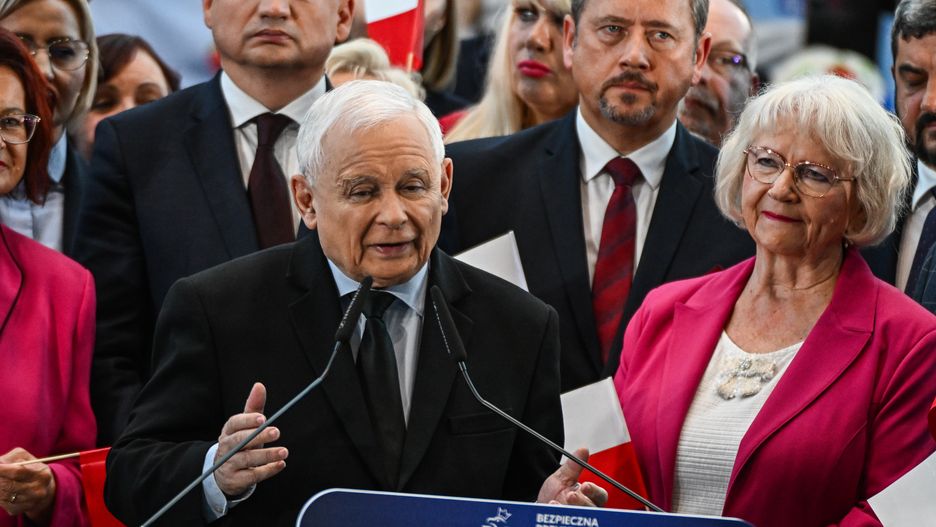 RZESZOW, POLAND - OCTOBER 08: The leader of the right-wing Law and Justice party, Jaroslaw Kaczynski delivers a speech during a campaign convention at the G2A Arena on October 08, 2023 in Rzeszow, Poland. Parliamentary elections will be held in Poland on 15 October 2023 to elect members of the lower house of parliament and Senate. (Photo by Omar Marques/Getty Images)