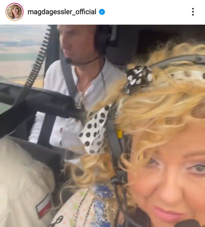 Magda Gessler podczas przelotu śmigłowcem