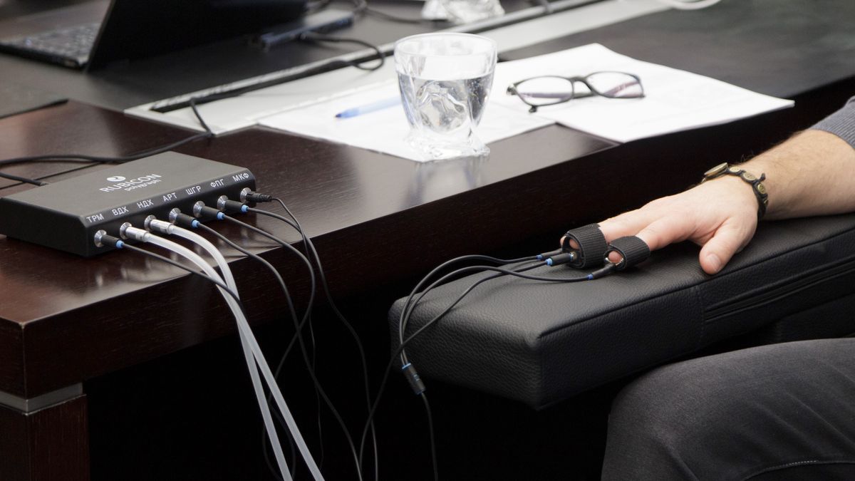 Former Head of Defense Ministry Oleksandr Liiev Passes Public Polygraph Test in Kyiv
KYIV, UKRAINE - FEBRUARY 05, 2024 - Former Head of the Ministry of Defense Department of Military-Technical Policy, Development of Arms and Military Equipment Oleksandr Liiev, a suspect in the case of embezzlement of almost UAH 1.5 billion for the purchase of shells, is seen during a public psychophysiological examination with the use of a polygraph regarding the contract between the Ministry of Defense and Lviv Arsenal LLC in October 22, Kyiv. (Photo credit should read Kirill Chubotin / Ukrinform/Future Publishing via Getty Images)
Future Publishing
oleksandr liiev, ministry of defense, polygraph, suspect, public, polygraph test, examination, lviv arsenal