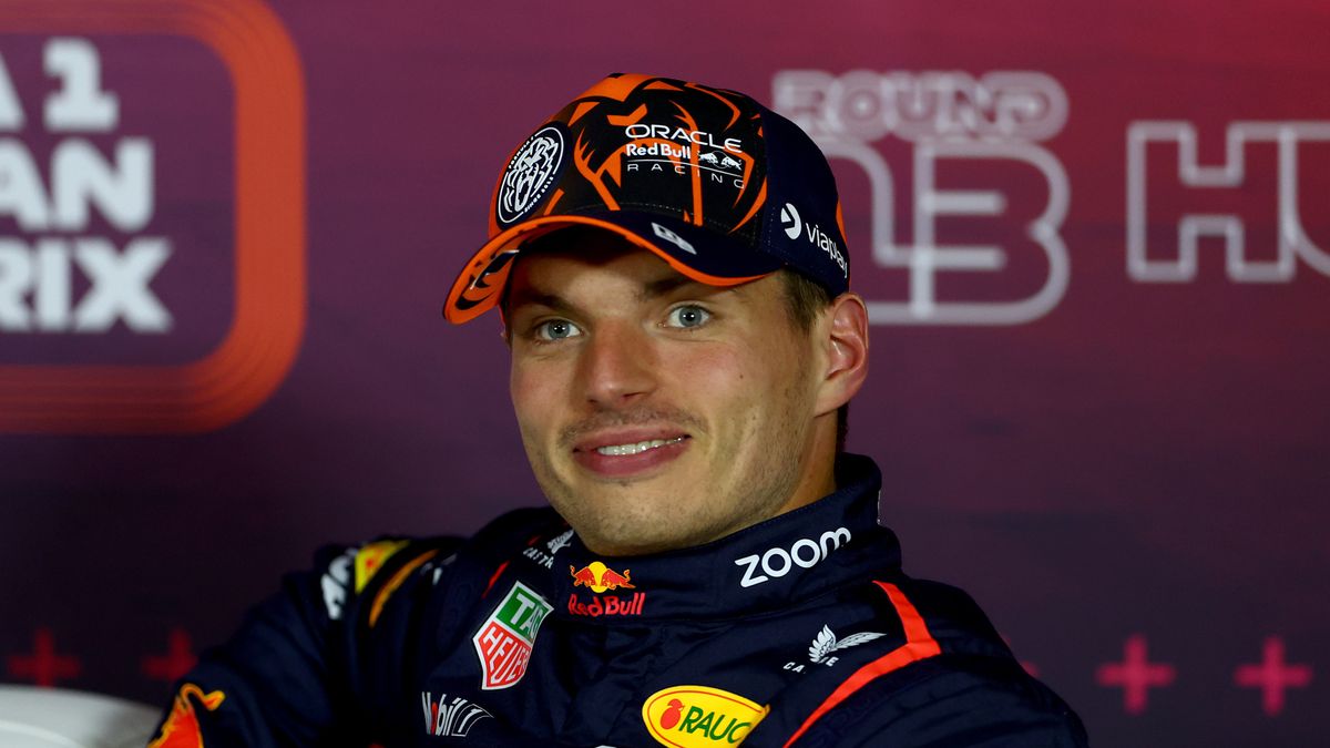 BUDAPEST, HUNGARY - JULY 20: Third placed qualifier Max Verstappen of the Netherlands and Oracle Red Bull Racing attends the press conference after qualifying ahead of the F1 Grand Prix of Hungary at Hungaroring on July 20, 2024 in Budapest, Hungary. (Photo by Bryn Lennon/Getty Images)