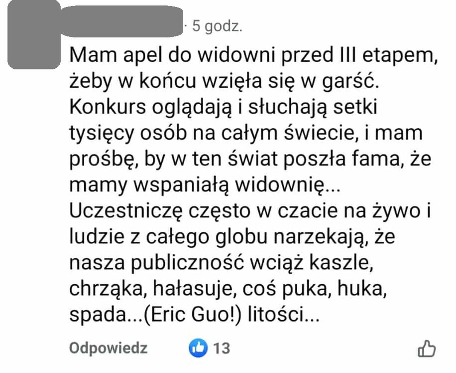 Skargi na hałas podczas Konkursu Chopinowskiego