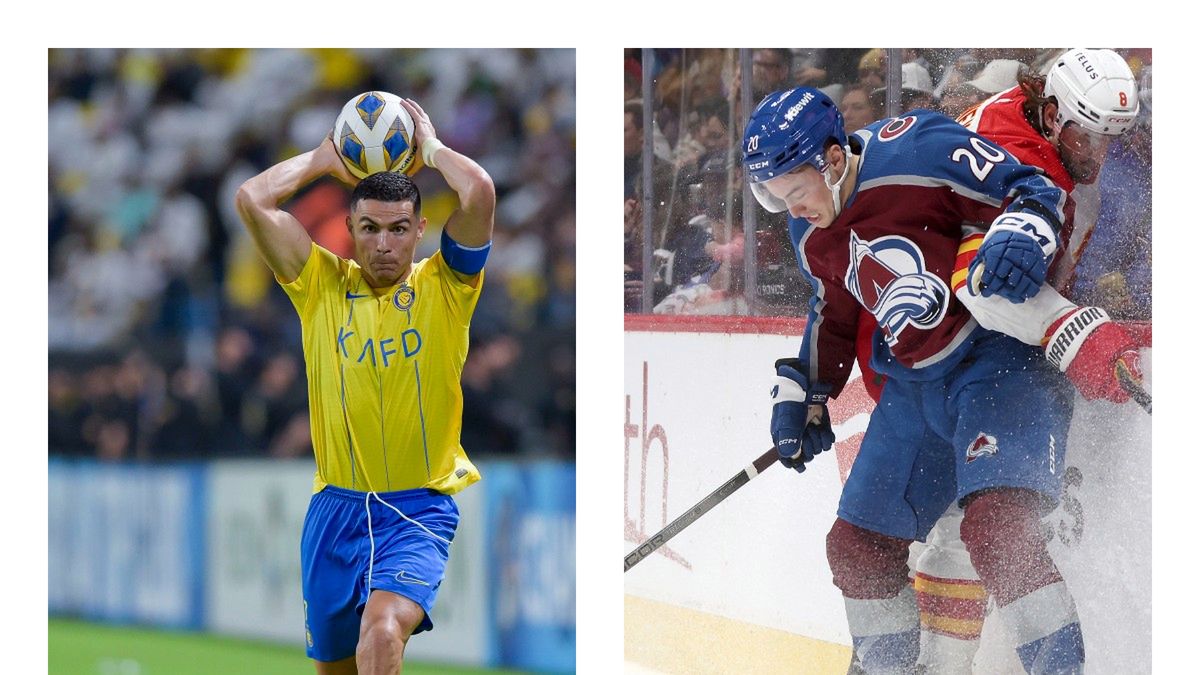 Getty Images / Khalid Alhaj / Matthew Stockman / Na zdjęciu: Cristiano Ronaldo i Ross Colton z Colorado Avalanche