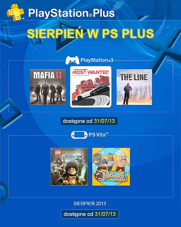 PlayStation Plus w sierpniu: Need for Speed: Most Wanted, Spec Ops: The Line, Lego Władca Pierścieni i nie tylko