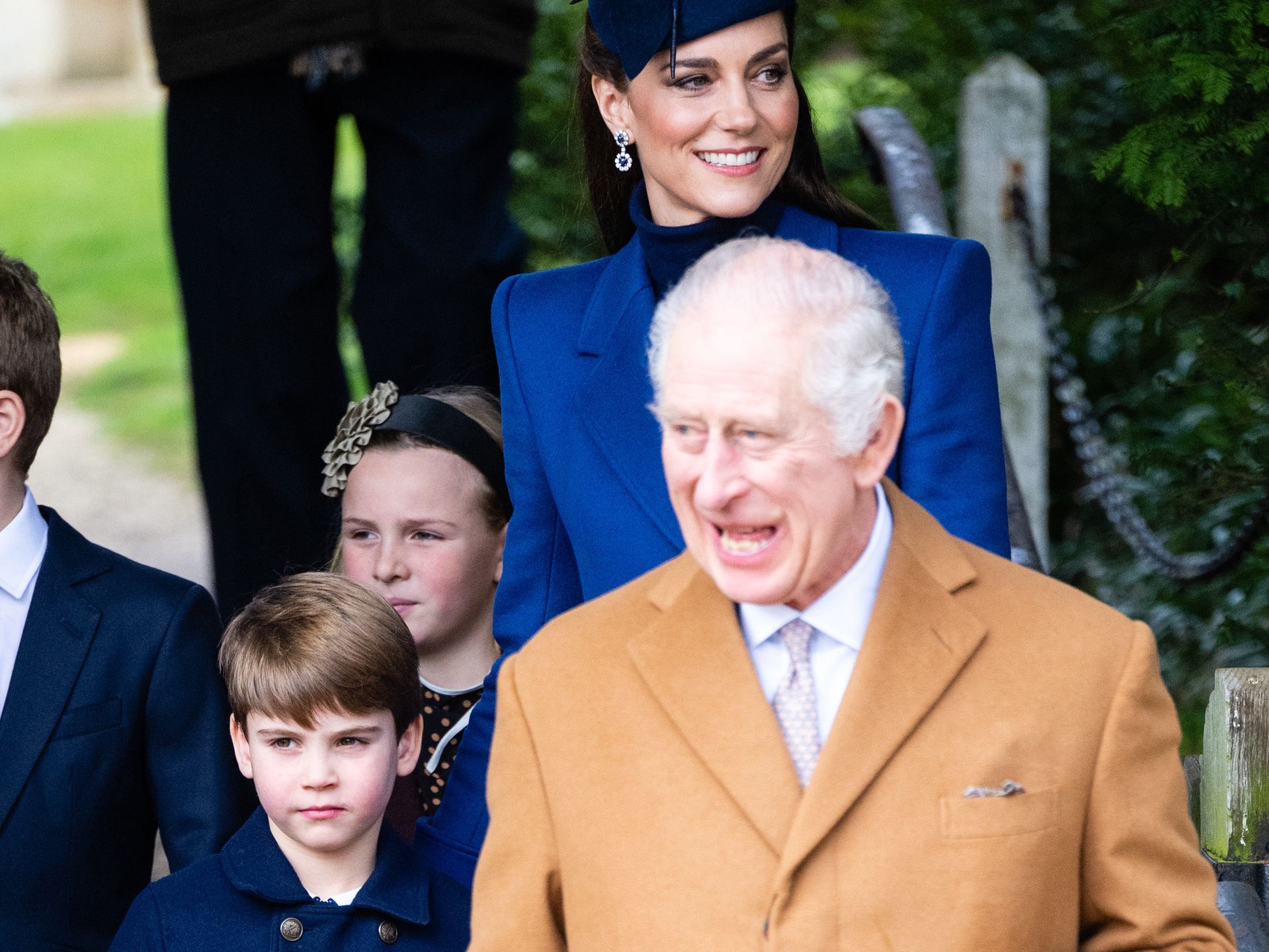 The British Royal Family Attend The Christmas Morning ServiceSANDRINGHAM, NORFOLK - DECEMBER 25:  Prince Louis of Wales, Mia Tindall, Catherine, Princess of Wales and King Charles III attend the Christmas Morning Service at Sandringham Church on December 25, 2023 in Sandringham, Norfolk. (Photo by Samir Hussein/WireImage)Samir Hussein