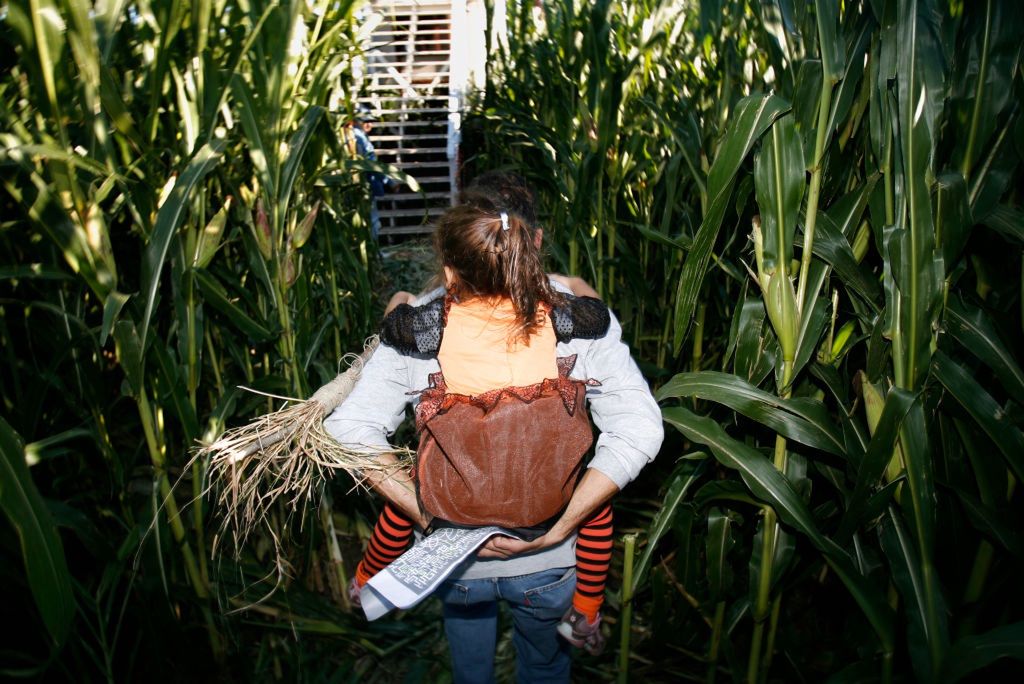 Tourists enter the labyrinths with small children as well.