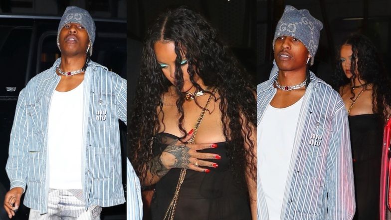 Rihanna w PRZEZROCZYSTEJ sukience walczy z niesfornym dekoltem na randce z ASAP Rockym (ZDJĘCIA)