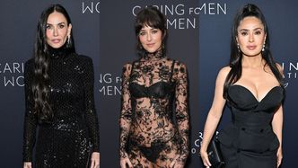 Śmietanka Hollywood lansuje się na gali charytatywnej: wydekoltowane Salma Hayek, Dakota Johnson w bieliźnie, Demi Moore