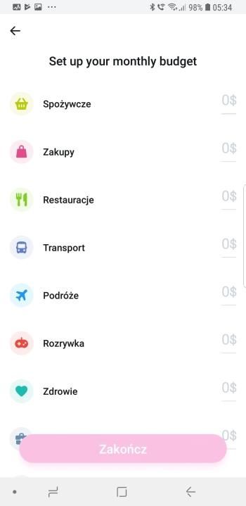 przydzielanie budżetu do różnych kategorii / cashless.pl