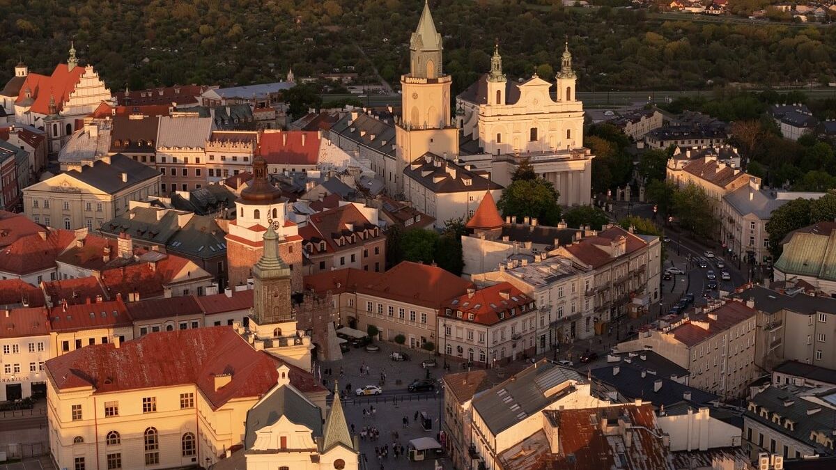Widok na centrum Lublina z lotu ptaka