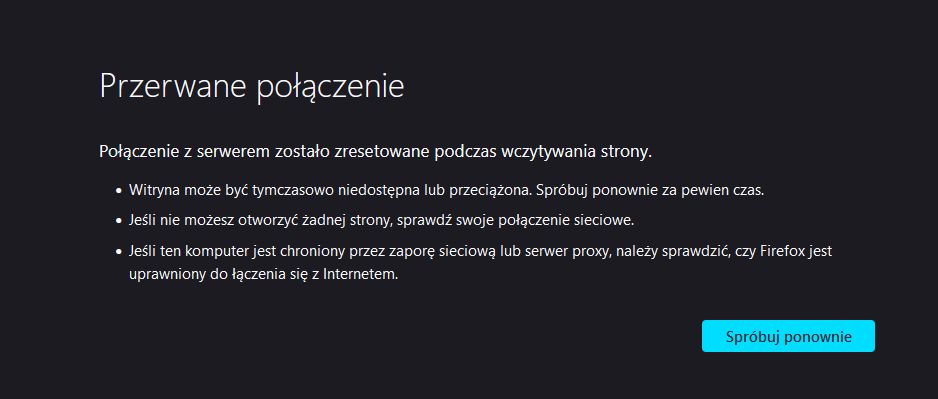 Komunikat wyświetlający się w przeglądarce Firefox po wejściu na stronę tvp.info