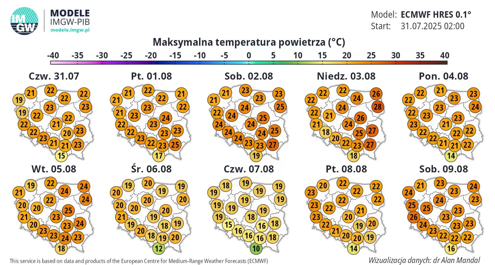 Maksymalna temperatura powietrza wg IMGW