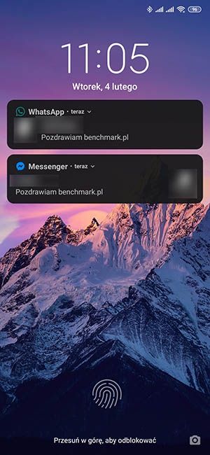 Zawartość powiadomień wyświetlana