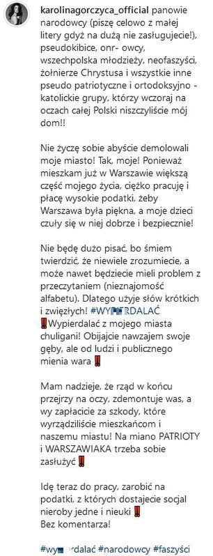 Karolina Gorczyca o Marszu Niepodleglości