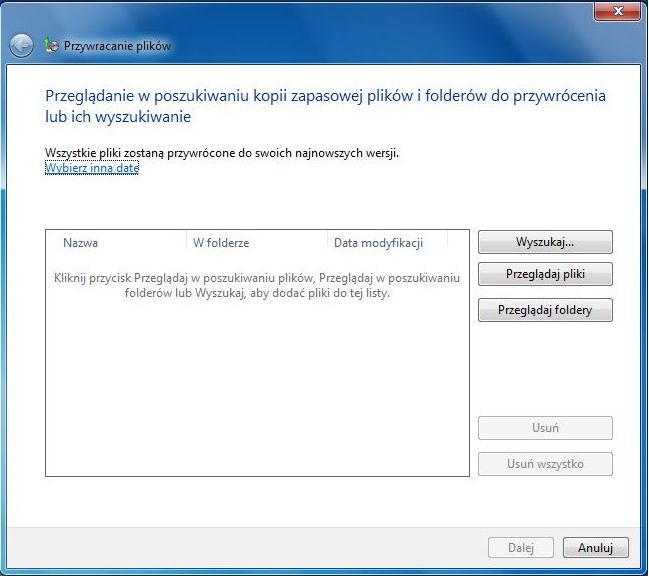 Przywracanie plików w Windows 7 5