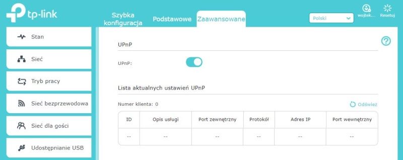TP-Link Archer AX50 - Ustawienia UPnP
