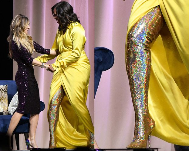 Michelle Obama eksponuje kończynę w brokatowym kozaku do uda