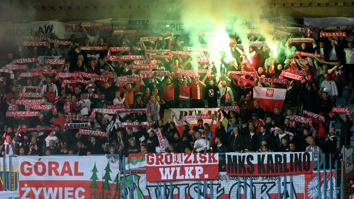 Polscy kibice podczas meczu grupy E eliminacji piłkarskich mistrzostw świata z Armenią