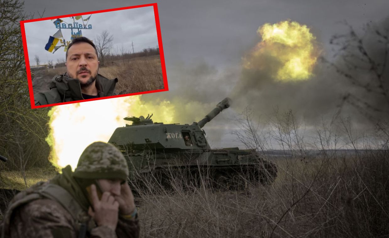Ukraiński czołg na pozycji pod Awdijiwką