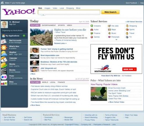 Yahoo! testuje nowy wygląd swojej strony głównej