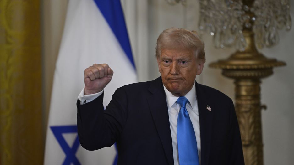 WASHINGTON D.C., UNITED STATES - FEBRUARY 04: United States President Donald Trump and Israeli Prime Minister Benjamin Netanyahu (not seen) hold a joint press conference in the East Room at the White House in Washington, D.C., United States on February 04, 2025. (Photo by Celal Gunes/Anadolu via Getty Images)