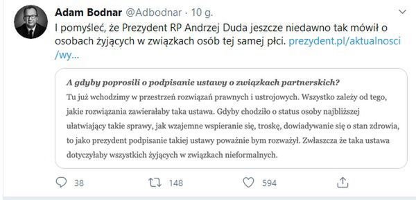 Adam Bodnar komentuje deklarację Andrzeja Dudy