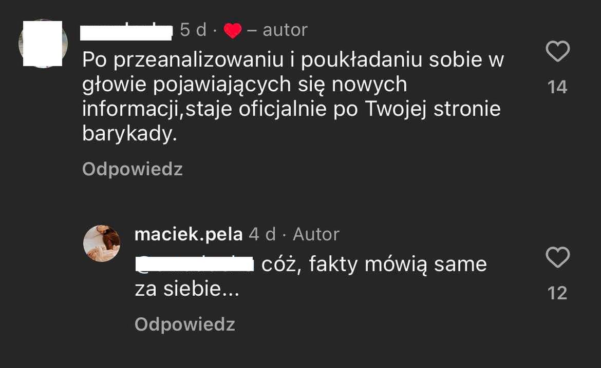 Maciej Pela odpowiada na komentarze  dotyczące rozstania