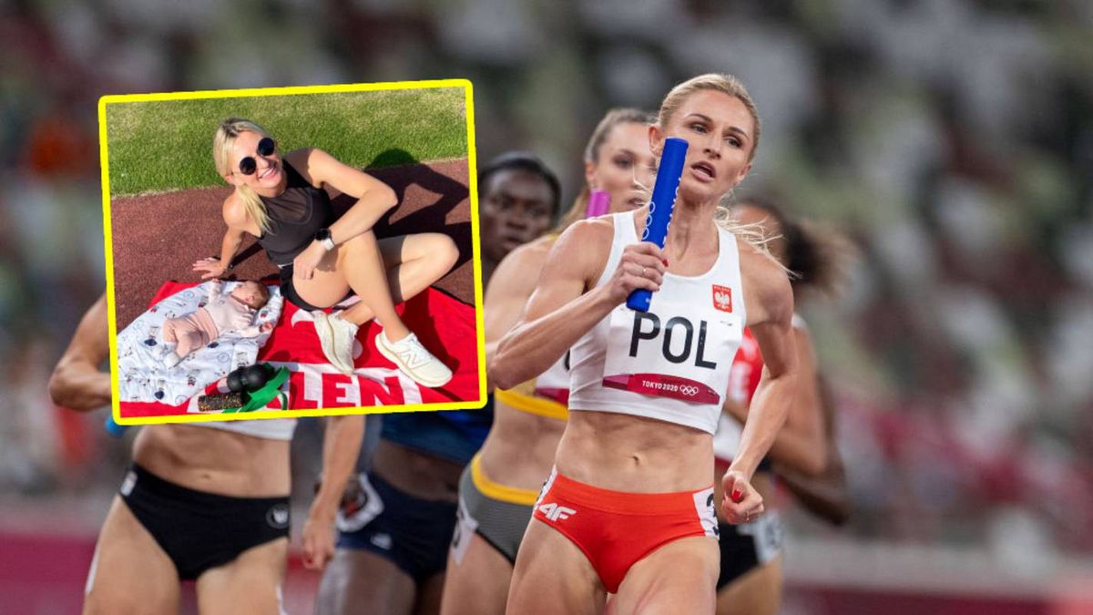 Na zdjęciu: Hołub-Kowalik podczas igrzysk w Tokio i z dzieckiem