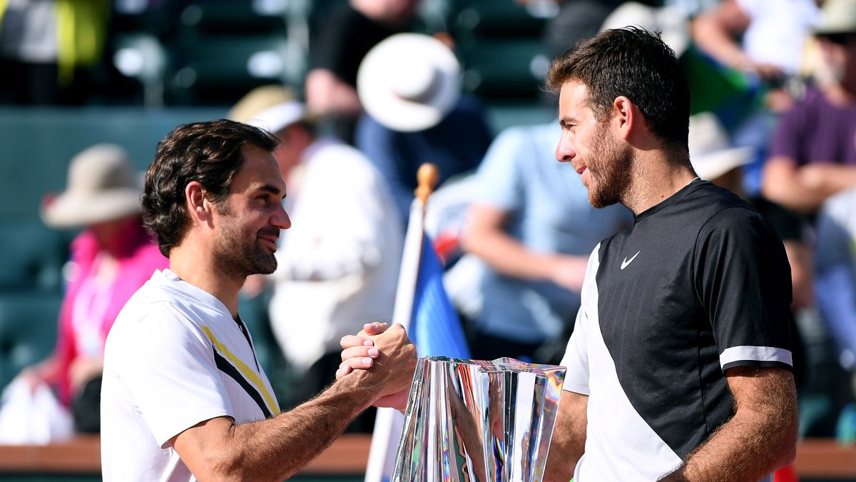 Roger Federer (z lewej) i Juan Martin del Potro (z prawej), finalista i mistrz BNP Paribas Open 2018