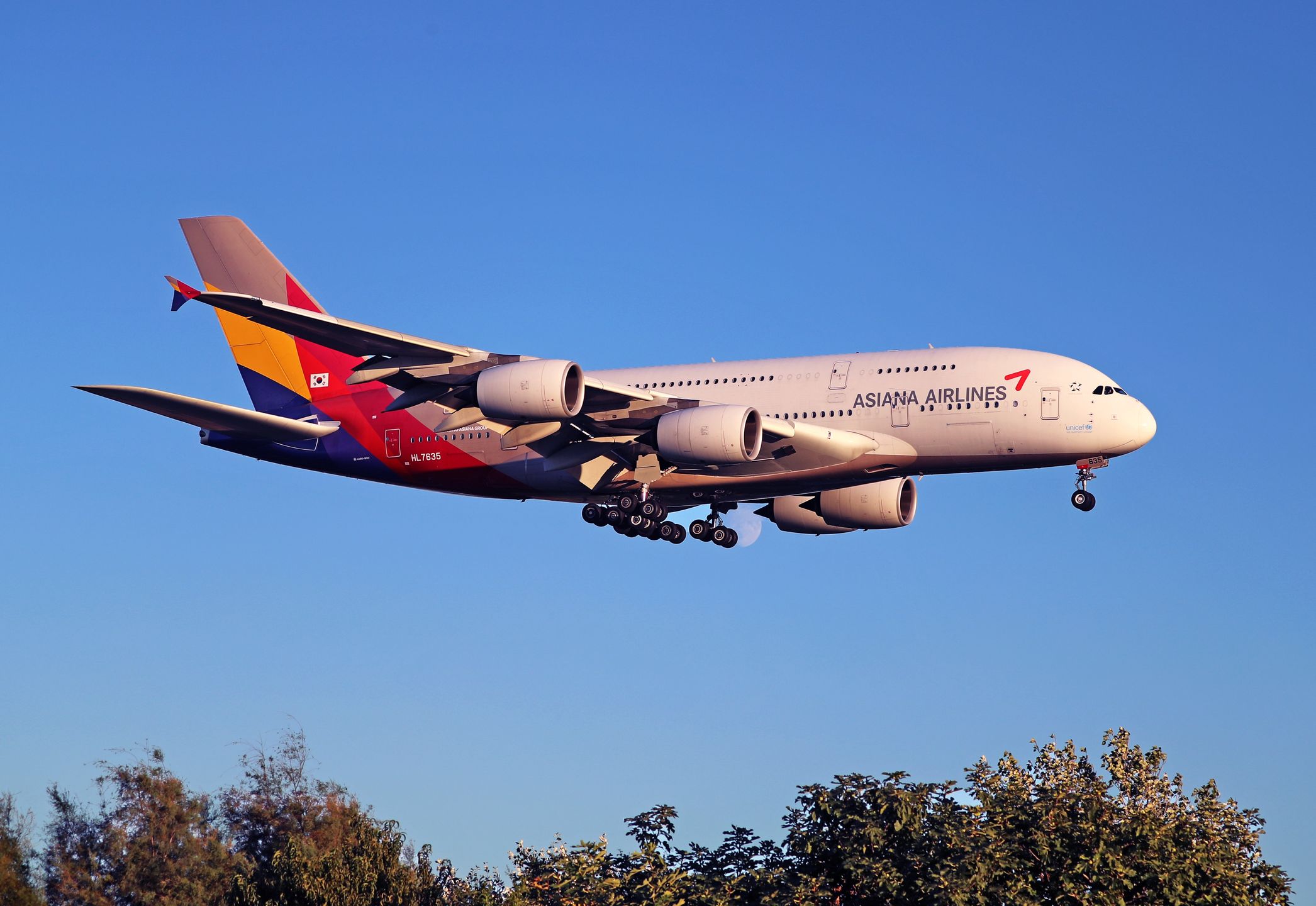The Korean company Asiana Airlines expands its operations between Seoul and Barcelona with the arrival at El Prat airport of the Airbus A380 to replace the A350. In the photo, the arrival of an Airbus A380-841 in Barcelona, Spain, on September 14, 2024. (Photo by Joan Valls/Urbanandsport /NurPhoto via Getty Images)