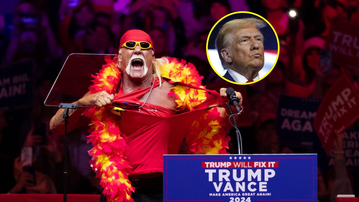 Getty Images / Adam Gray/Anna Moneymaker / Na zdjęciu: Hulk Hogan, w kółku Donald Trump