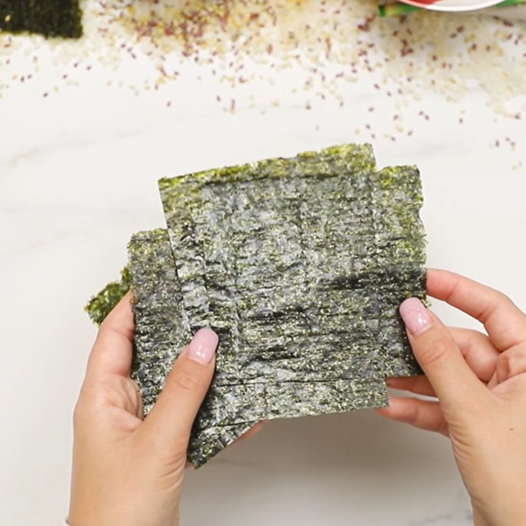 First, I prepare nori and rice.