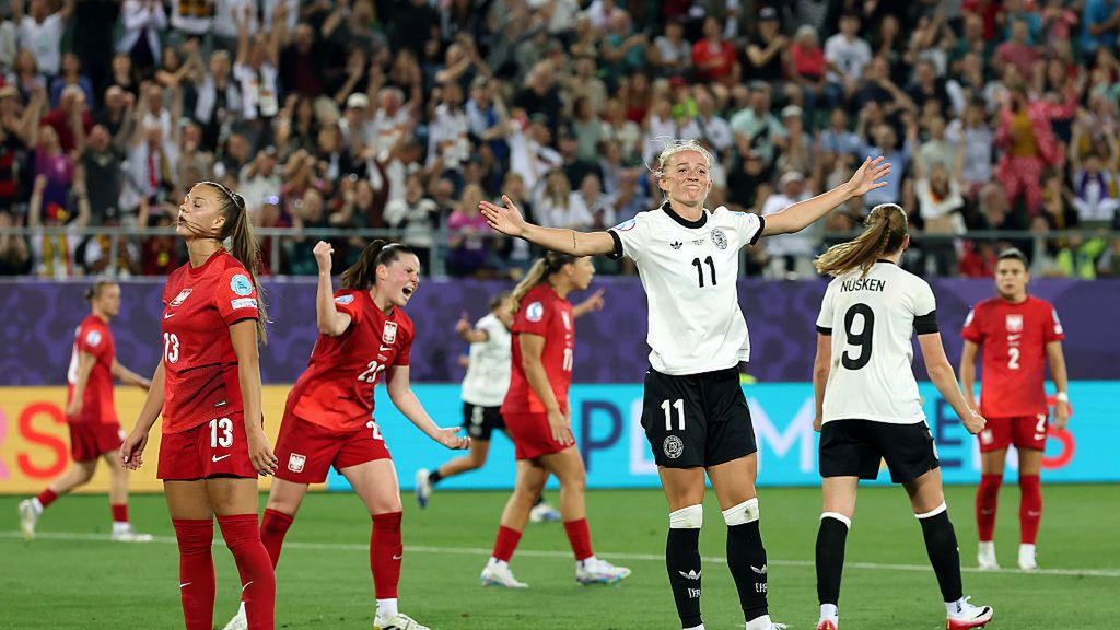 Getty Images / Alexander Hassenstein / Na zdjęciu: radość Lei Schueller po golu w meczu Niemcy - Polska na Euro 2025