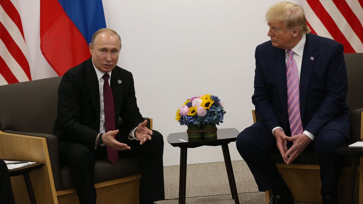 Russian President Vladimir Putin attends the G20 Osaka Summit 2019
OSAKA, JAPAN - JUNE,28 (RUSSIA OUT) U.S. President Donald Trump (R) and Russian President Vladimir Putin (L) attend their bilateral meeting at the G20 Osaka Summit 2019, in Osaka, Japan, June,28,2019. Vladimir Putin has arrived to Japan to partcipate the G20 Osaka Summit and to meet U.S.President Donald Trump.  (Photo by Mikhail Svetlov/Getty Images)
Mikhail Svetlov