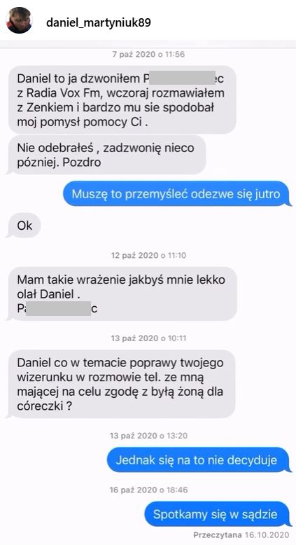 Wpis Daniela Martyniuka na Instagramie