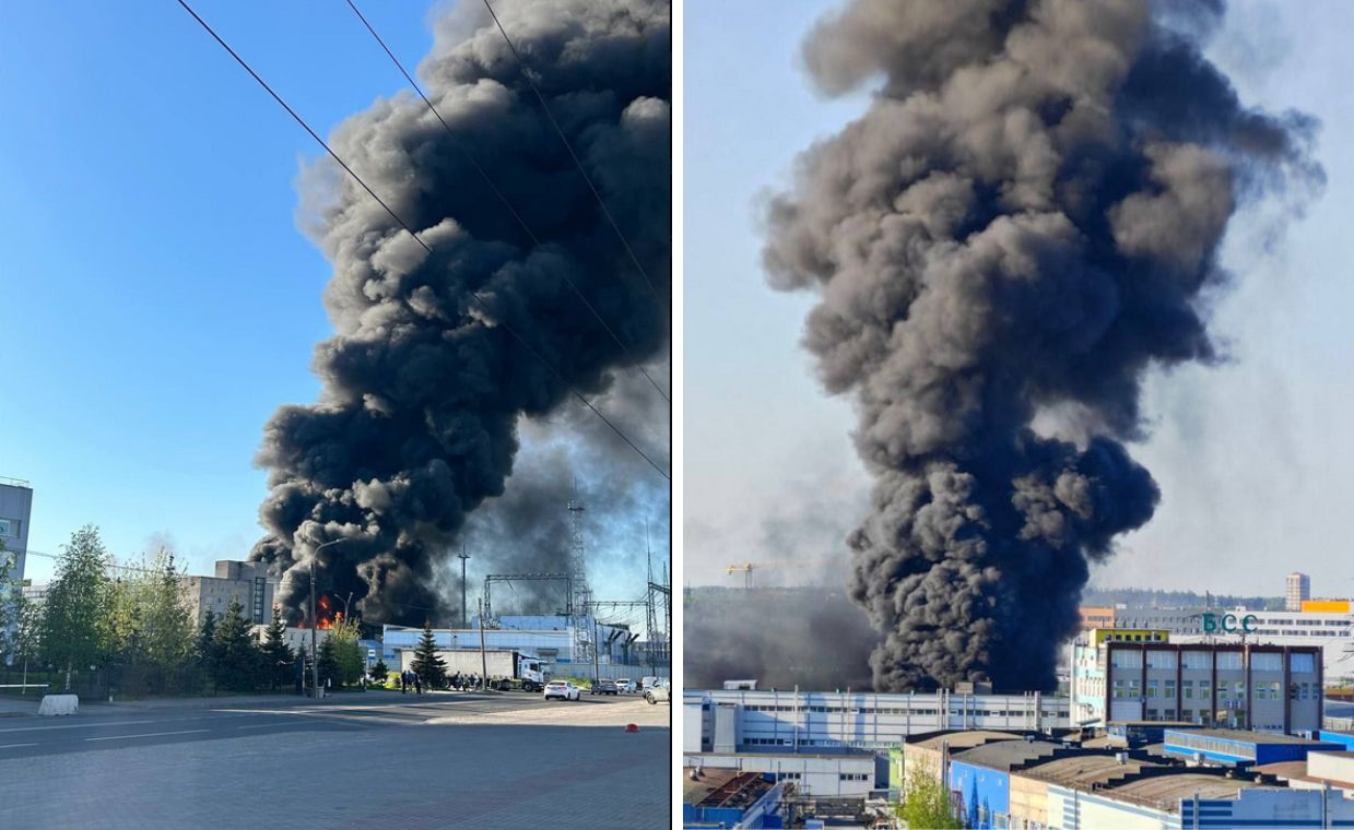 Massive fire engulfs industrial warehouse in St. Petersburg