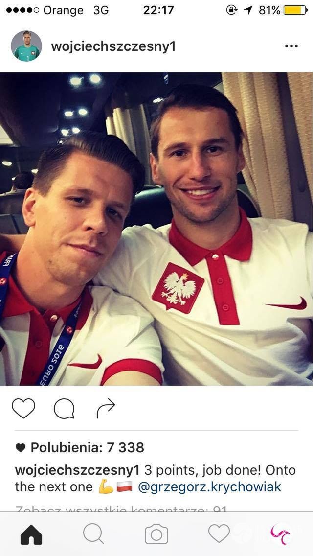 Wojciech Szczęsny i Grzegorz Krychowiak po meczu Polska-Irlandia Północna