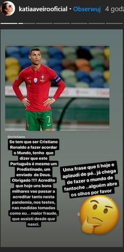 Wpis Katii Aveiro na jej instastory, źródło: instagram.com/katiaaveirooficial/